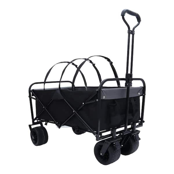 Huluwat Black 4 cu. ft. Steel Collapsible Garden Cart with Strapping System for Camping Shopping Sports Gardeing