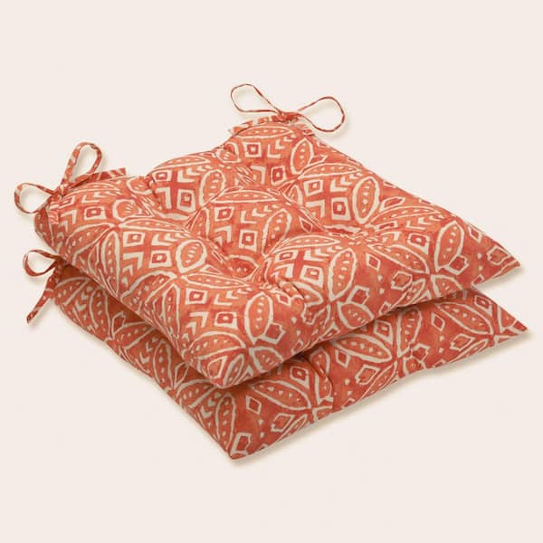 Pillow Perfect 19 in. x 18.5 in. Outdoor Dining Chair Cushion in Orange/Ivory (Set of 2)