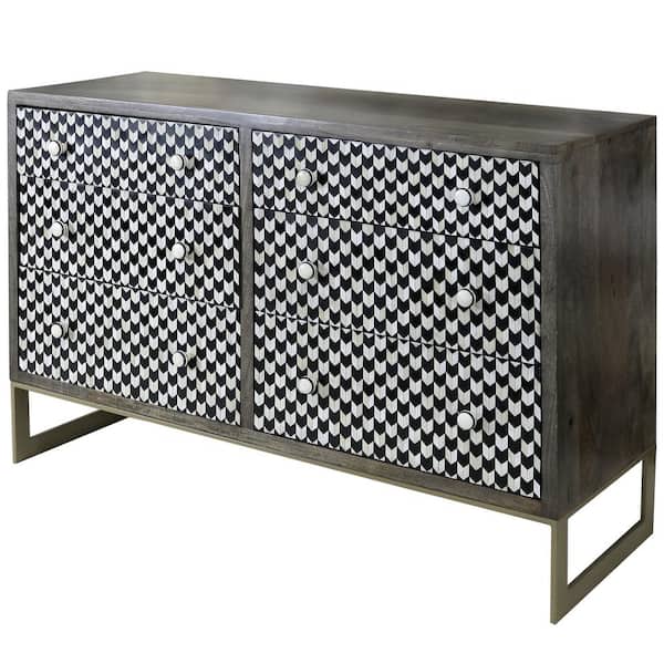 StyleCraft Jayden 6-Drawer Chestnut Brown, Black, Ivory Solid Mango, Bone Chest of Drawers