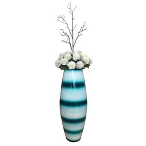 Bamboo Cylinder Floor Vase  - Handcrafted Tall Decorative Vase - Ideal for Dining Room, Living Room, 16.5 in., Blue