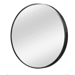 May 16 in. x 16 in. Black Modern Round Framed Decorative Mirror