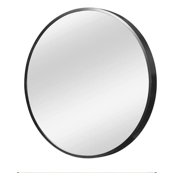 Miscool July 24 in. x 24 in. Black Modern Round Aluminum Alloy Framed Decorative Mirror