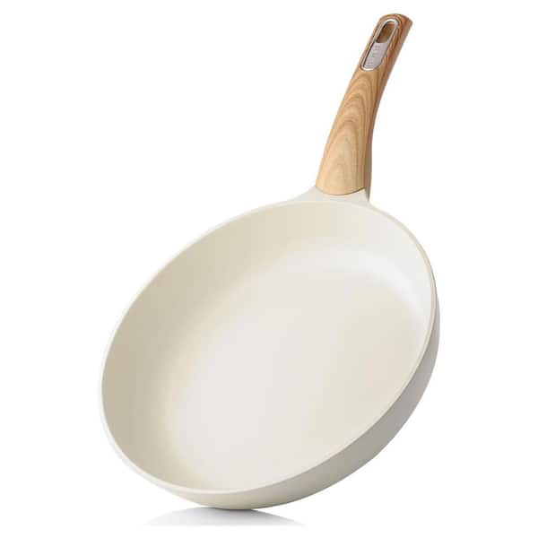 8-Piece White Ceramic Nonstick Frying Pan Set Cast Aluminum Induction Compatible Healthy Non-Toxic Skillet