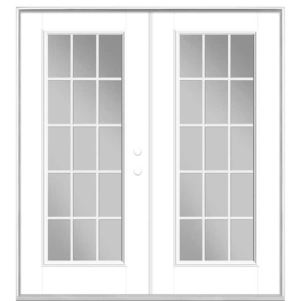 Masonite 72 in. x 80 in. Ultra White Fiberglass Prehung Left-Hand Inswing GBG 15-Lite Clear Glass Patio Door without Brickmold