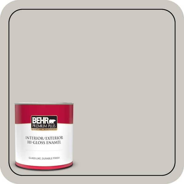 BEHR PREMIUM PLUS 1 qt. Designer Collection #DC-008 Gratifying Gray Hi-Gloss Enamel Interior/Exterior Paint & Primer