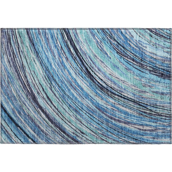 Mayfield Premium Machine Washable Abstract AMF2094 Blue 2 ft. x 3 ft. Accent Rug