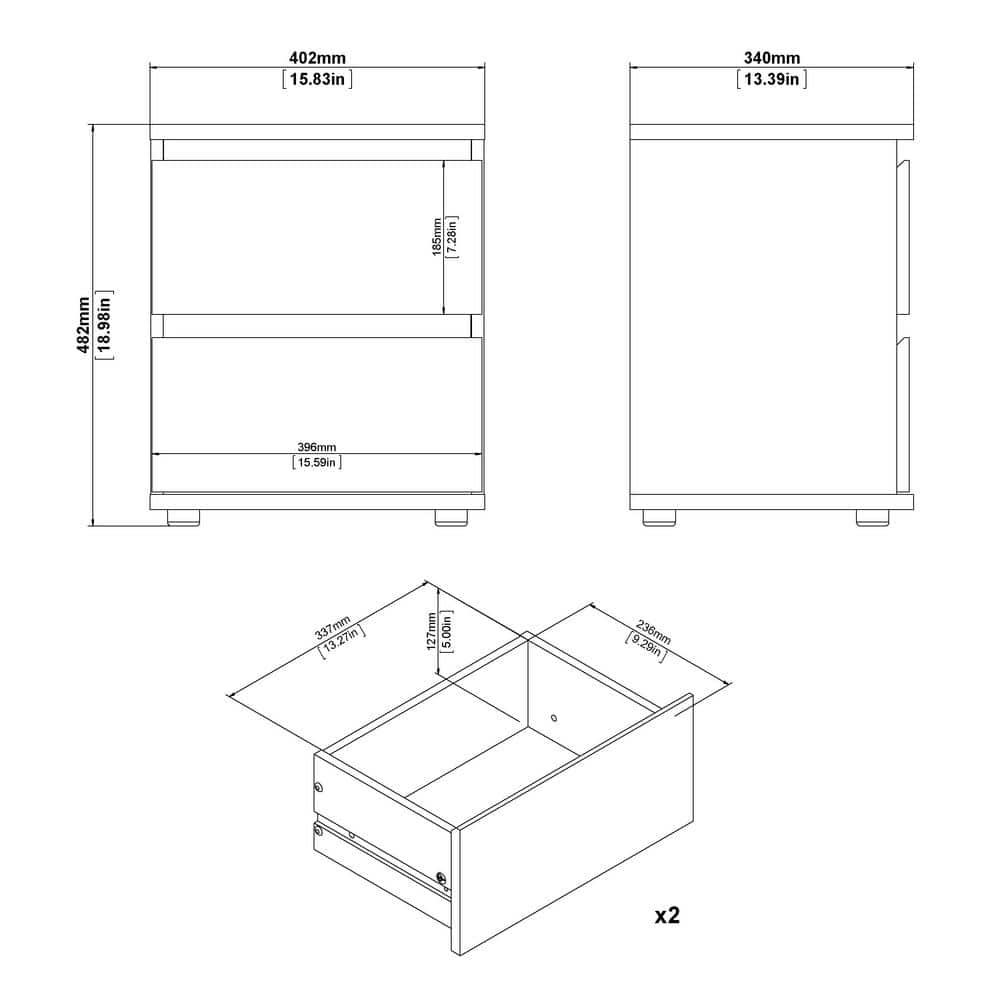 Oak Structure 2-Drawer Wood Nightstand with Particle Board Top