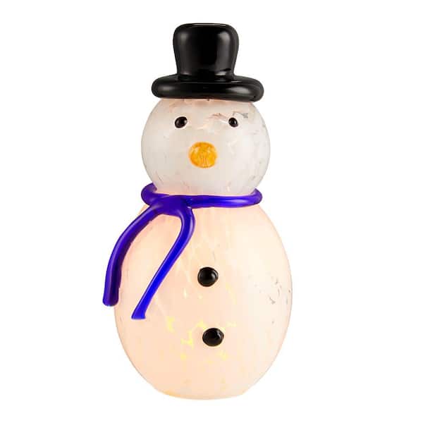 Blue Snowman Hand Blown Glass Table Decor with LED Candle