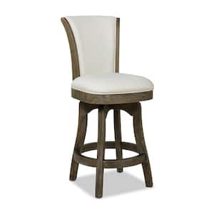 Henry 27 in. White Linen Modern Rustic Armless Swivel Kitchen Counter Height Bar Stool with Wood Frame