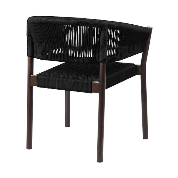 Armen Living Doris Eucalyptus Curved, Black Wooden Outdoor Dining Chairs