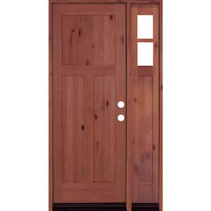 46 in. x 96 in. Alder 3 Panel Left-Hand/Inswing Clear Glass Red Chestnut Stain Wood Prehung Front Door w/Right Sidelite