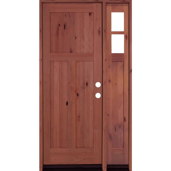 Krosswood Doors 46 in. x 96 in. Alder 3 Panel Left-Hand/Inswing Clear Glass Red Chestnut Stain Wood Prehung Front Door w/Right Sidelite