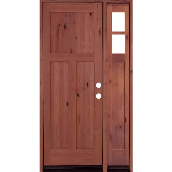 Krosswood Doors 50 in. x 96 in. Alder 3 Panel Left-Hand/Inswing Clear Glass Red Chestnut Stain Wood Prehung Front Door w/Right Sidelite