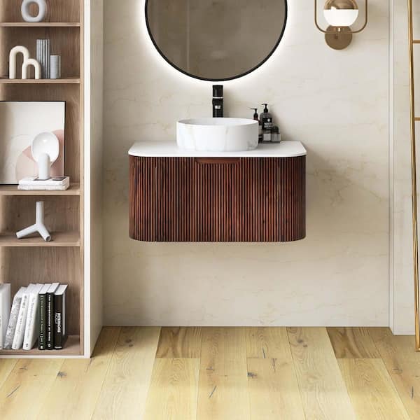 Yingze 36 in. Wall Mounted Single Sink Walnut Bath Vanity with