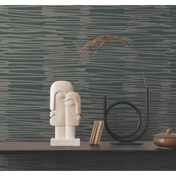 Green and Silver Water Reed Thatch Metallic Non-Pasted Paper Wallpaper