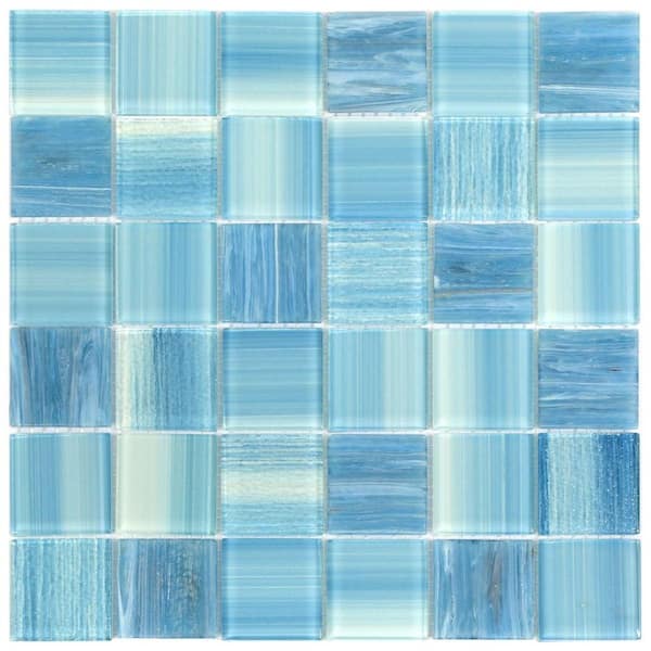 Ivy Hill Tile Jayla Ocean 4 in. x 0.24 in. Polished Glass Wall Mosaic Tile Sample