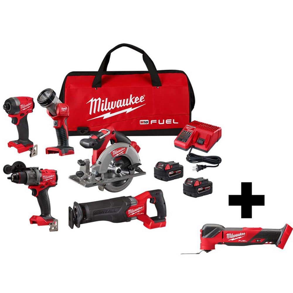 Milwaukee M18 FUEL 18-Volt Lithium-Ion Brushless Cordless Combo Kit (5-Tool) with M18 FUEL Brushless Oscillating Multi-Tool
