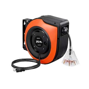 50 ft. 14AWG/3C, 13 Amp Retractable Extension Cord Reel with 3 Grounded Outlet, Wall or Ceiling Mountable, Orange