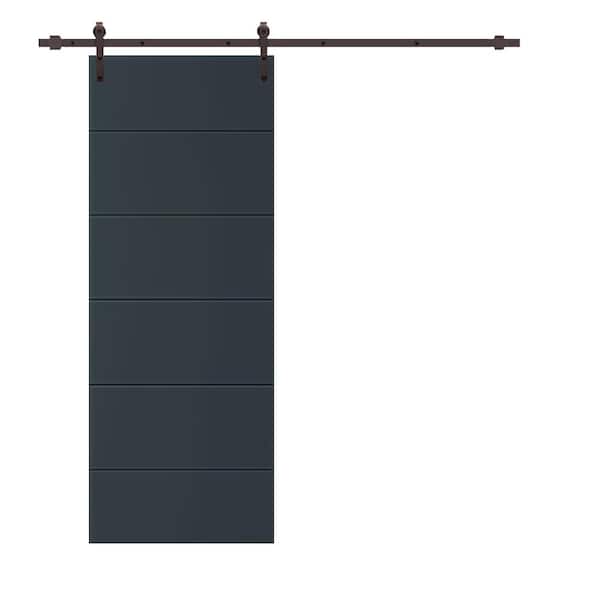 CALHOME Modern Classic 36 in. x 80 in. Charcoal Gray Stained Composite MDF Paneled Sliding Barn Door with Hardware Kit