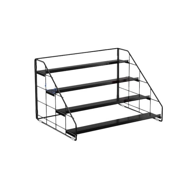 4-Tier Bright Black Adjustable Cabinet and Countertop Spice Rack Organizer for Kitchen Seasoning Storage