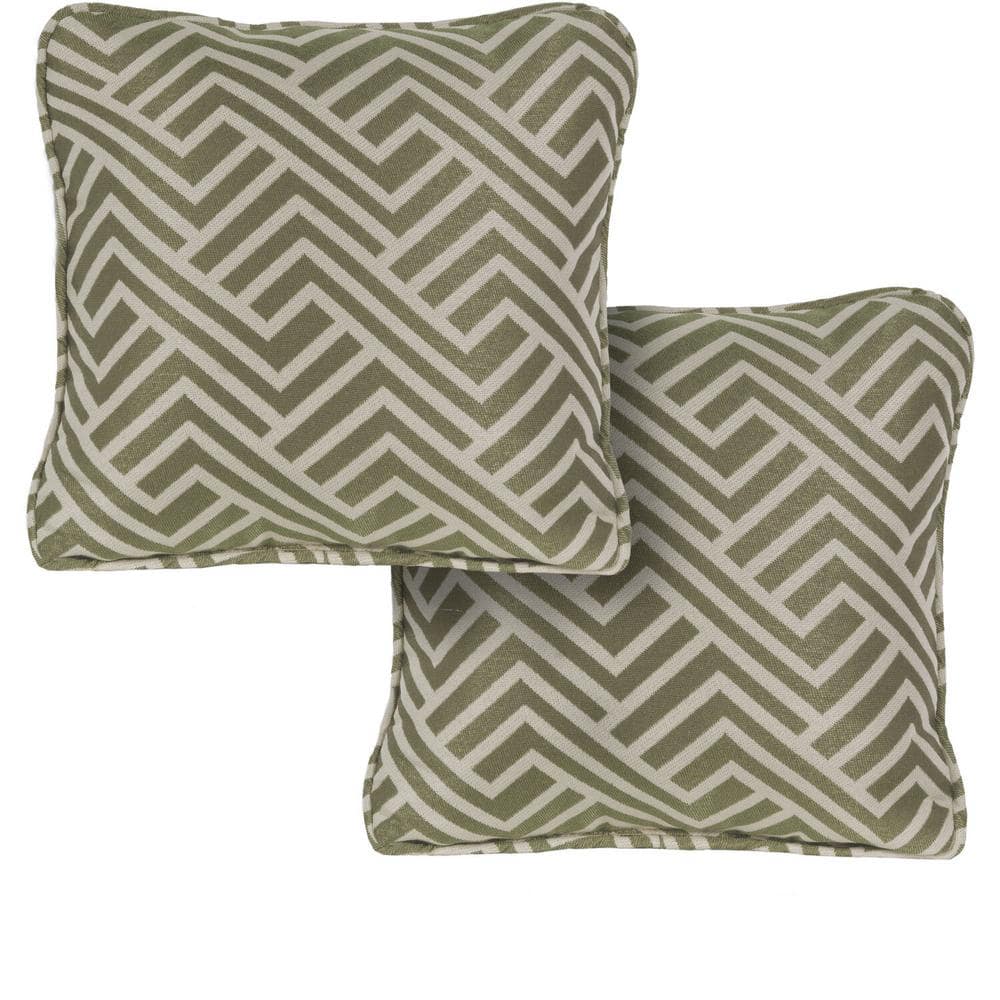 Contemporary Geo Stripe Green and Tan Square Throw Pillows, Set of 2