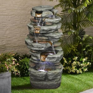 33 in. Tall Indoor/Outdoor Rock Tiered Water Fountain Freestanding Fountains with LED Lights