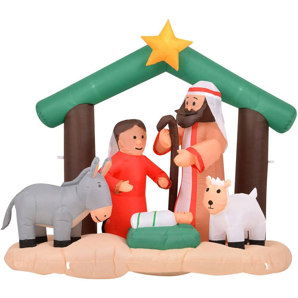 Fraser Hill Farm 7 ft. x 6 ft. Pre-Lit Nativity with Mary, Joseph, Baby Jesus and Animals Christmas Inflatable with Storage Bag