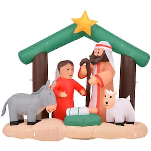 7 ft. x 6 ft. Pre-Lit Nativity with Mary, Joseph, Baby Jesus and Animals Christmas Inflatable with Storage Bag