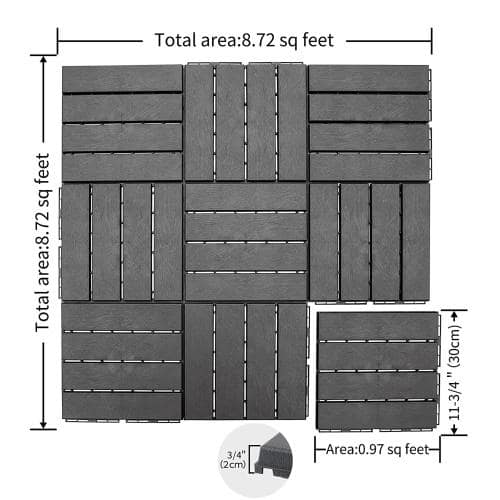 12 in. x 12 in. Dark Gray Square Composite Decking Tiles for Balcony Porch Backyard (Pack of 36)
