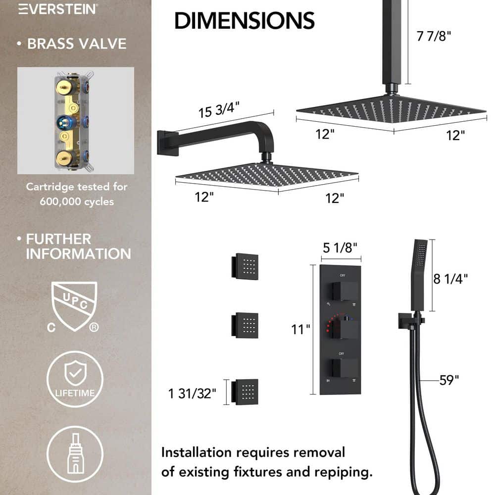 Matte Black Dual Showerheads with Thermostatic Valve