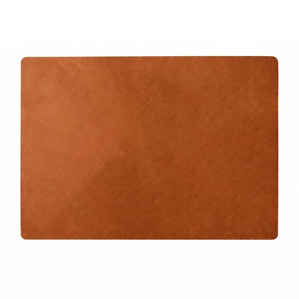 12 in. x 17 in. Reddish Brown Faux Leather Rectangular Placemats Set of 6, Waterproof, Oil-Proof, Reversible