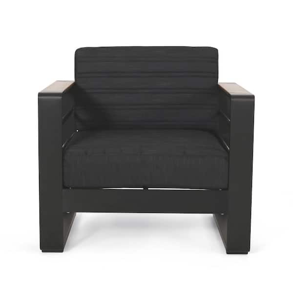 Black Metal Outdoor Lounge Chair with Wood Accents​
