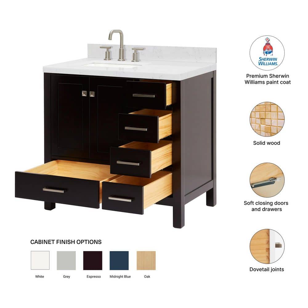 Cambridge 36" Espresso Single Basin Vanity with Shaker Doors
