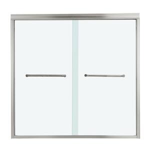 60 in. W x 58-1/8 in. H Bypass Sliding Semi Frameless Bathtub Door/Enclosure in Nickel with Clear Glass