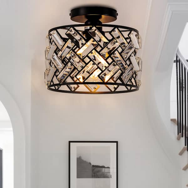 8 in. 1-Light Black Modern Semi-Flush Mount with Shade and No Bulbs Included