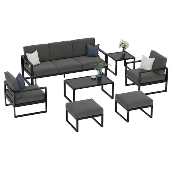SUNVIVI 7-Pieces Aluminum Patio Conversation Set with Gray Cushions