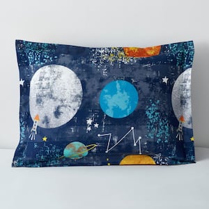 Space Travel Multicolored Graphic 200-Thread Count Cotton Percale Standard Sham