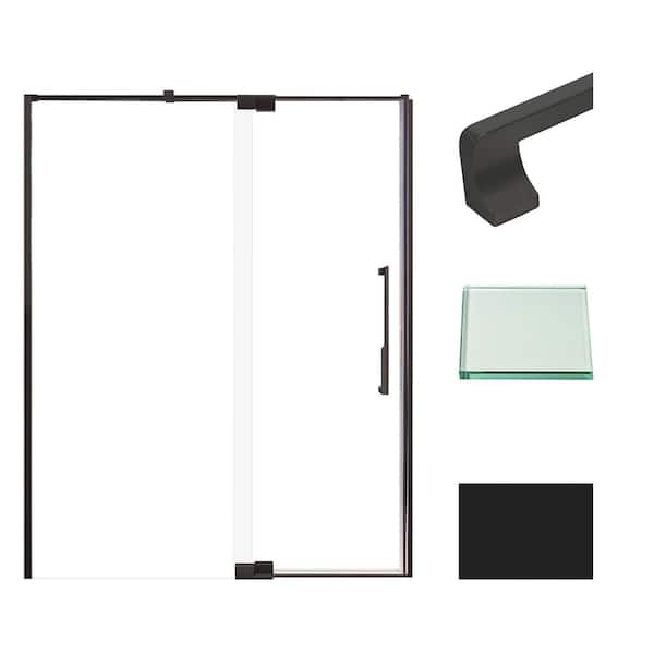 Irene 60 in. W x 76 in. H Pivot Semi-Frameless Shower Door in Matte Black with Clear Glass