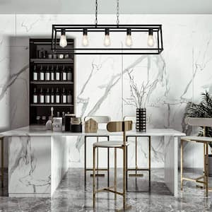 5-Light Matte Black Modern Linear Chandelier Industrial Dining Room Pendant Light Fixtures for Living Room Foyer Bar