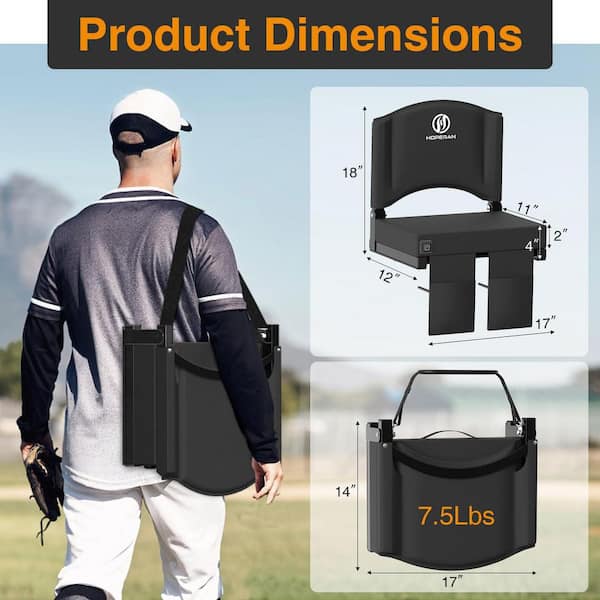 1-Piece Black Heated Stadium Seats for Bleachers Shoulder Strap and Cushion, Portable 3 Levels Heating Bleacher Chairs