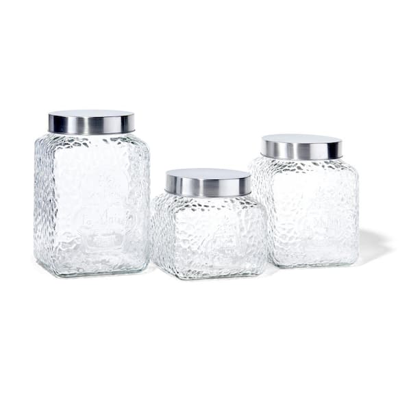 Style Setter 3-Piece Square Glass Jars Canisters Set with Silver