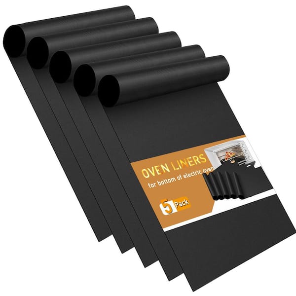 5-Pack Heavy Duty Fiberglass Black Oven Liners Non-Stick Reusable Mats for Electric Gas Toaster Ovens Grills