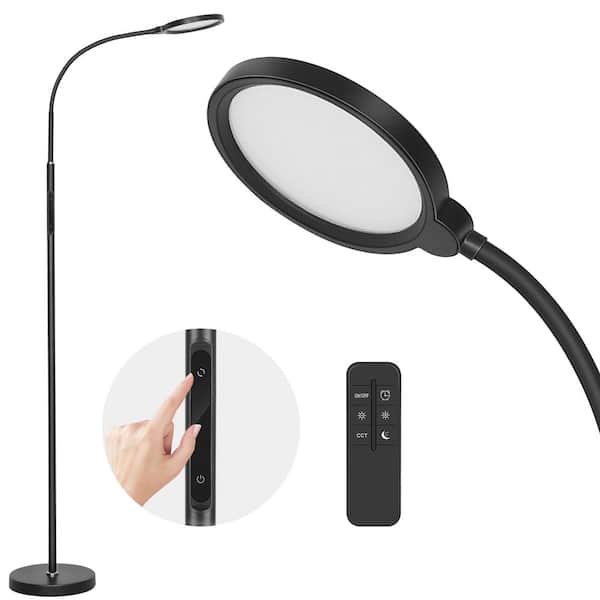TOZING 64 in. Black Modern Dimmable 3 Color LED Torchiere Floor Lamp with Adjustable Gooseneck Remote Touch Control