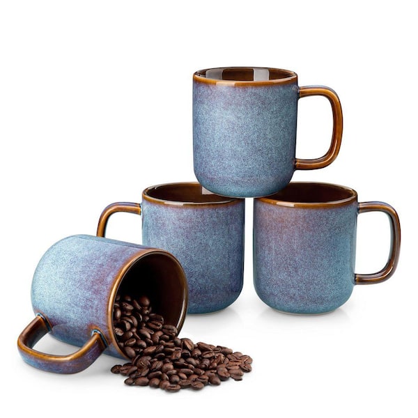 12 oz. Grayish-blue and Golden-bronze Stoneware Coffee Mugs (Set of 4) Tea Cup Coffee Cup Dishwasher and Microwave Safe