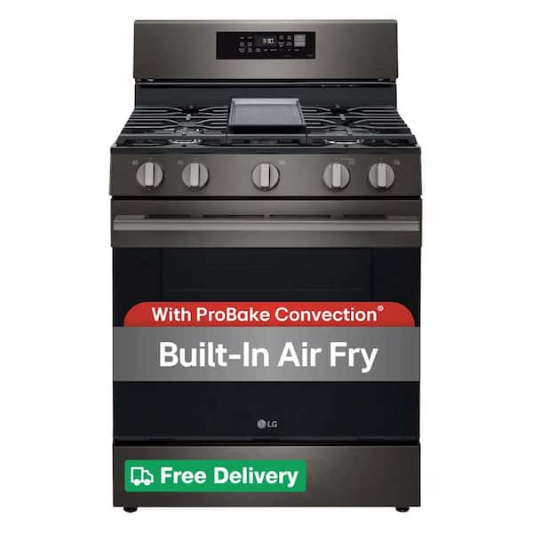 30 in., 6.3 cu. ft. Free-Standing Single Oven Gas Range with 5 Burner ProBake Convection in Black Stainless Steel