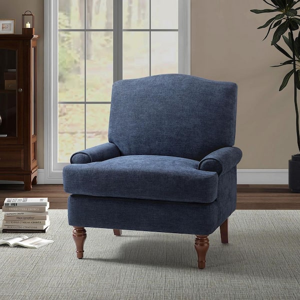 JAYDEN CREATION Bastien 31 in. Navy Fabric Arm Chair with Wooden Legs