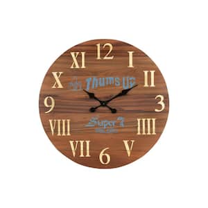 24 in. Brown Solid Wood Silent Analog Round Wall Clock