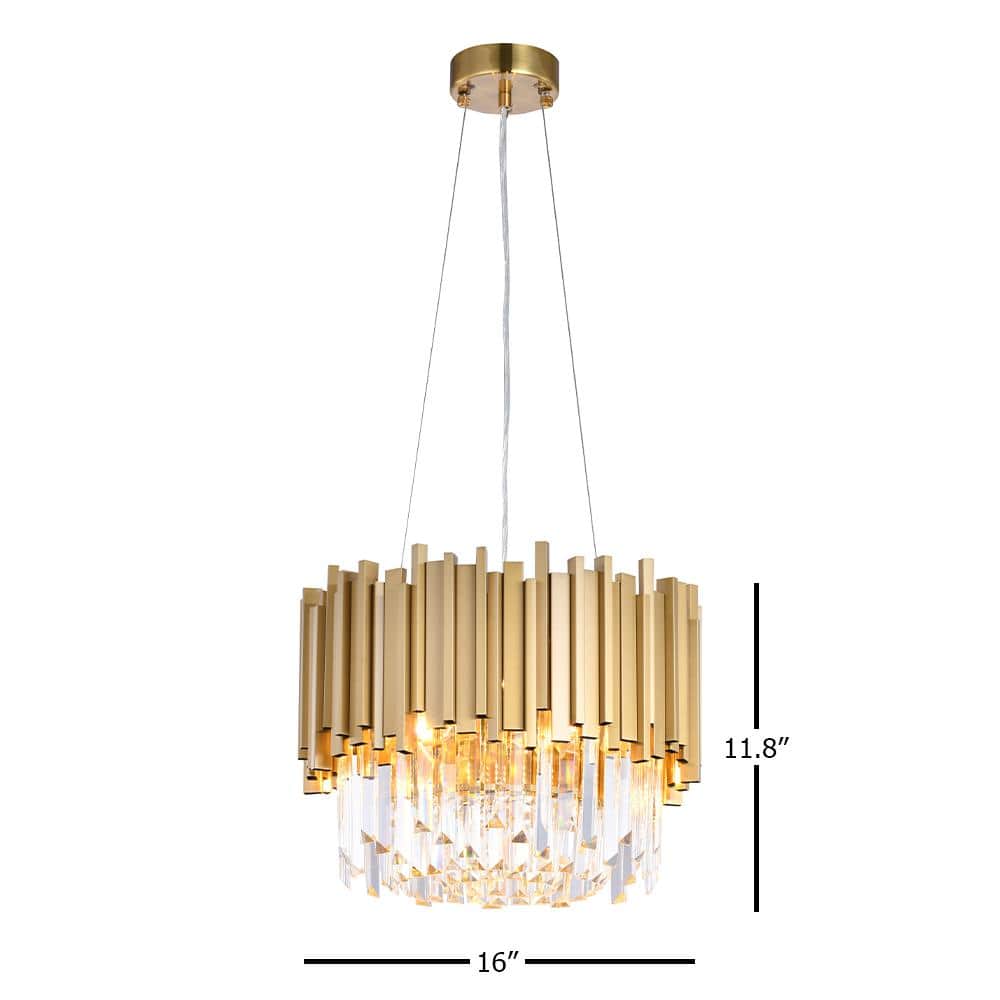 Gold Stainless Steel Chandelier with Clear Crystal Accents