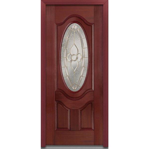 MMI Door 36 in. x 80 in. Master Nouveau Right-Hand Inswing 3/4-Lite Decorative Stained Fiberglass Mahogany Prehung Front Door