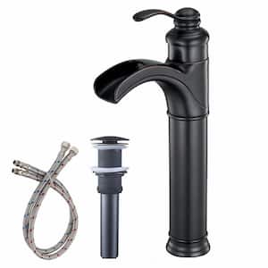 Single Handle Waterfall Bathroom Vessel Sink Faucet with Pop-Up Drain Brass High Tall Bathroom Taps in Oil Rubbed Bronze